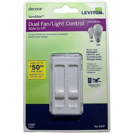 Leviton Leviton Decora Sureslide Fan & LED Dimmer Slide Switch, Ivory LE7170